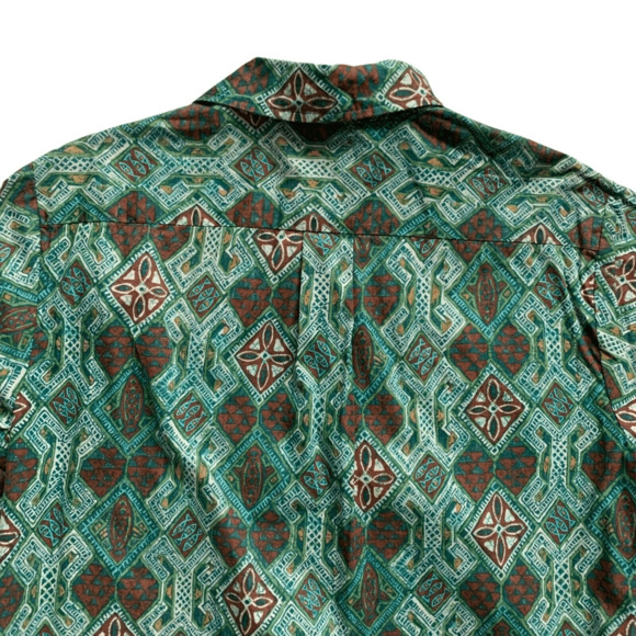 Aluolani Casuals  Hawaiian Shirt Large Green Brown Short Sleeve Made in USA - Picture 4 of 6